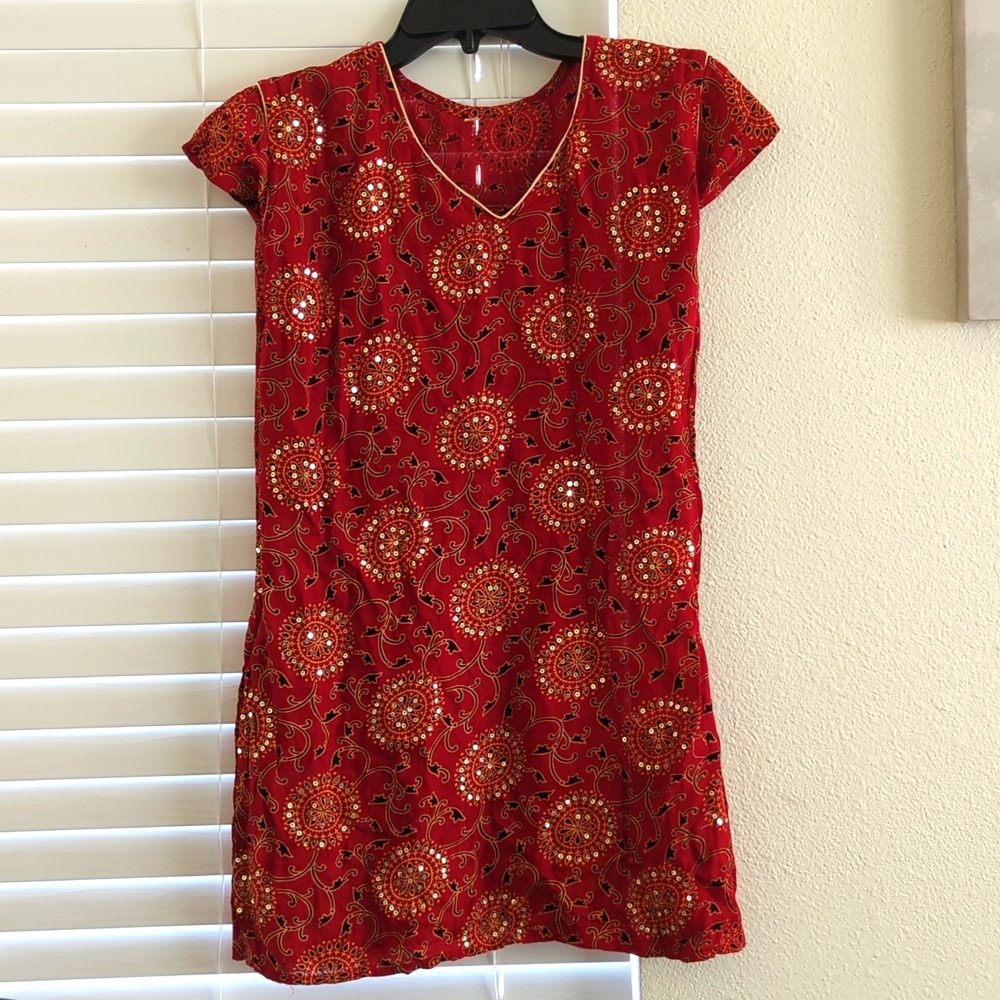 Shimmer sequin cotton floral printed kurti